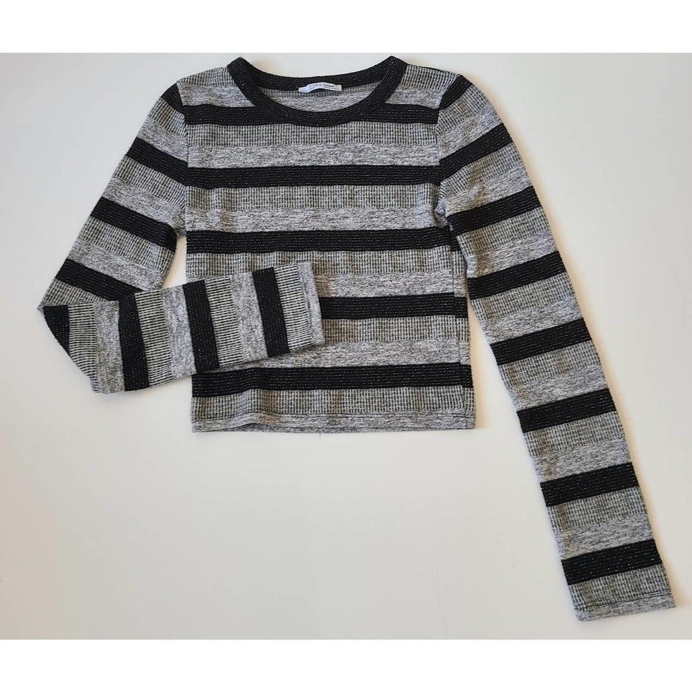 Zara Cropped Long Sleeve Top Black Gray Small